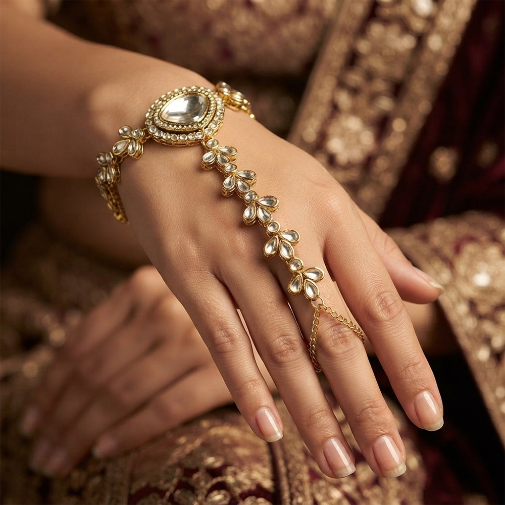 Darshana Jewels Gold Plated Kundan Stone Hath Panja Traditional Hand Jewellery  for Women 