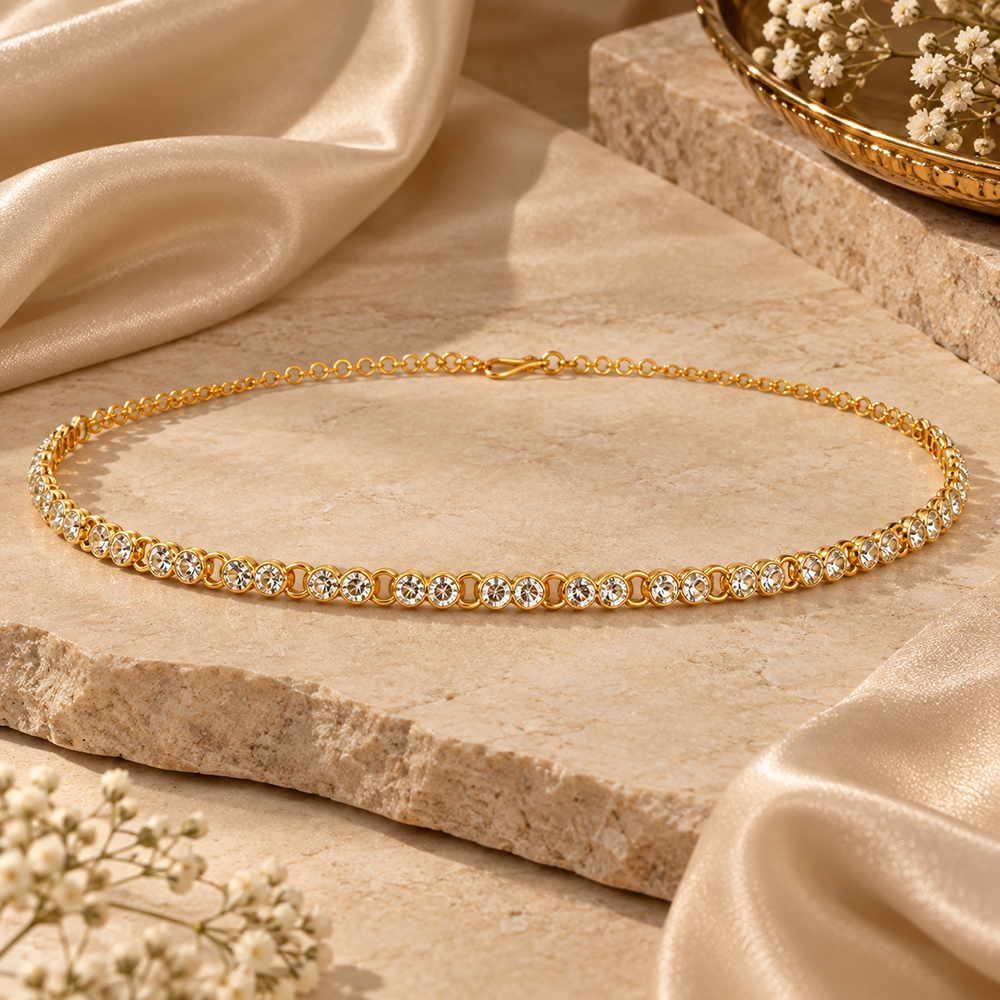 Urthn Elegant Austrian Stone Gold Plated Designer Kamarbandh | Ethnic Waist Chain for Women