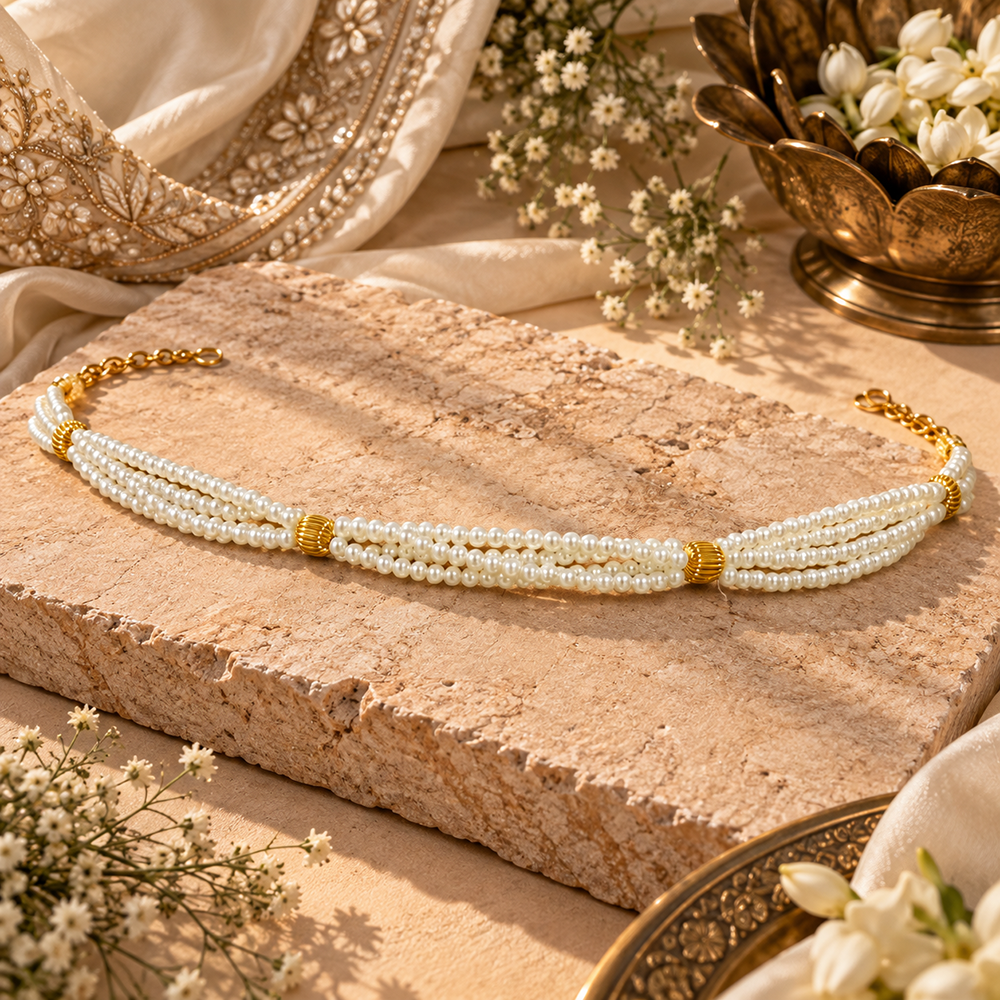 Urthn Traditional Pearl Gold Plated Designer Kamarbandh | Ethnic Waist Chain for Women(Pack of 3)