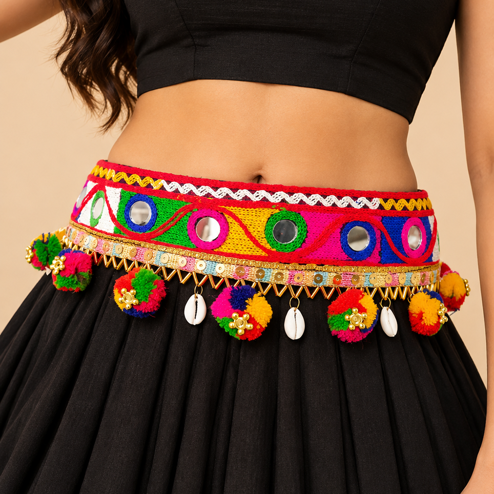 Urthn Traditional Navratri Mirror Work & Colorful Tassel Embellished Assorted Design Kamarband Waist Belt for Women(Pack Of 3)