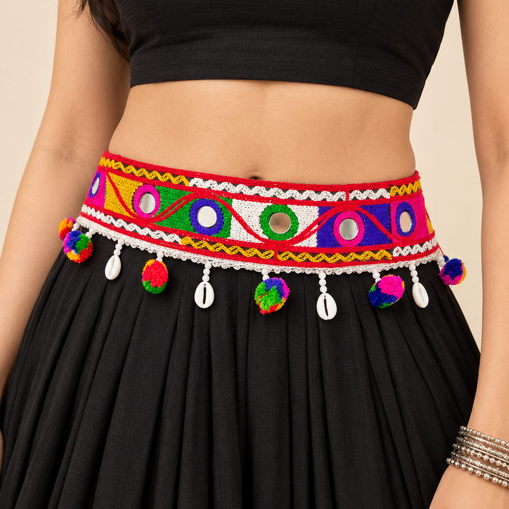 Urthn Traditional Navratri Mirror Work & Colorful Tassel Embellished Assorted Design Kamarband Waist Belt for Women(Pack Of 3)