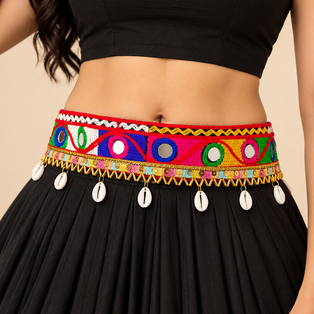 Urthn Traditional Navratri Mirror Work & Colorful Tassel Embellished Assorted Design Kamarband Waist Belt for Women(Pack Of 3)