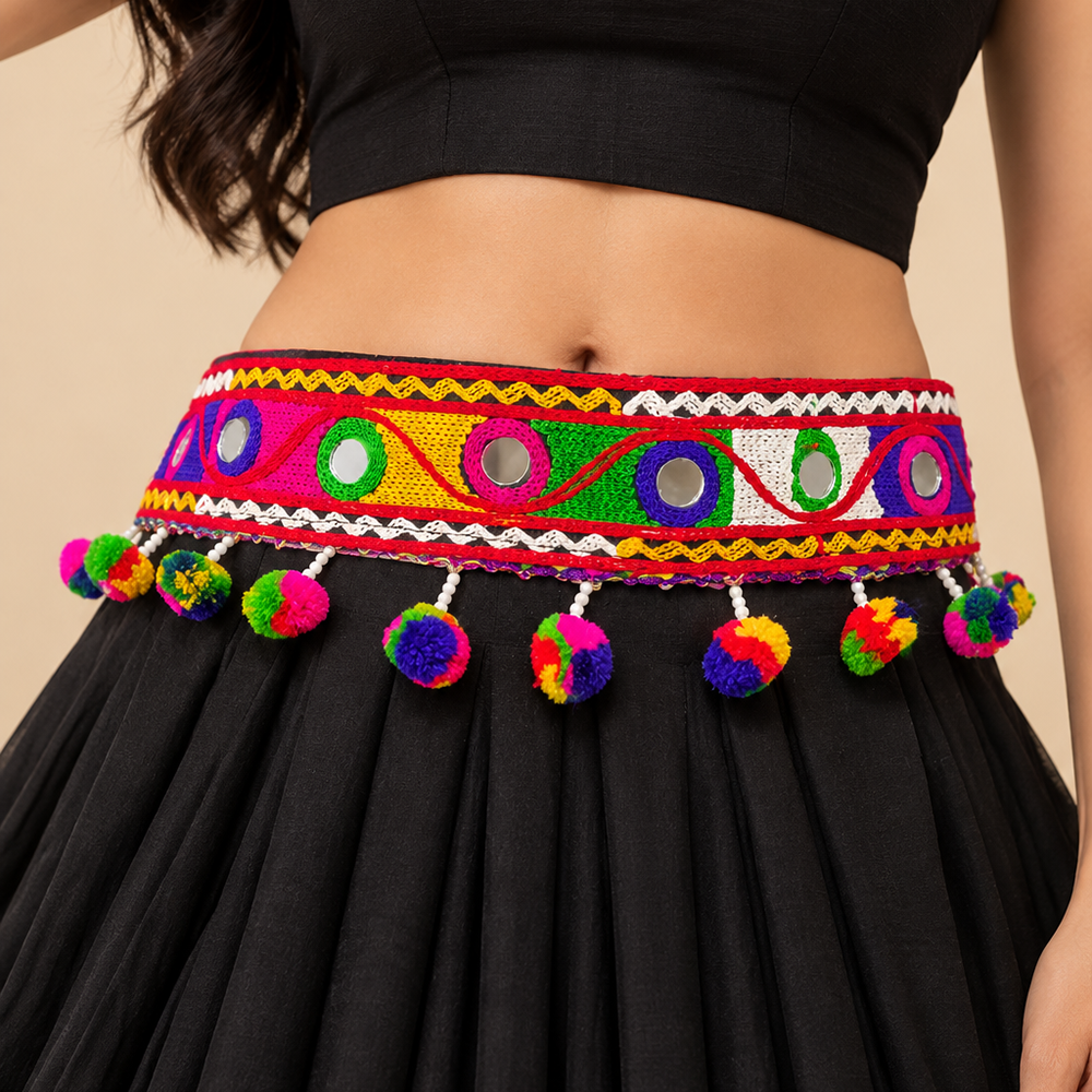 Urthn Traditional Navratri Mirror Work & Colorful Tassel Embellished Assorted Design Kamarband Waist Belt for Women(Pack Of 3)