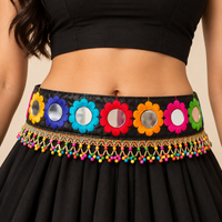 Urthn Colorful Mirror Work Shell & Pom Pom Assorted Design Kamarband Waist Belt for Navratri Festive Wear(Pack Of 3)