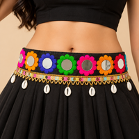 Urthn Colorful Mirror Work Shell & Pom Pom Assorted Design Kamarband Waist Belt for Navratri Festive Wear(Pack Of 3)