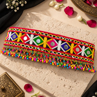 Urthn Vibrant Mirror Work Multicolor Pearl Kamarband Waist Belt for Navratri & Festive Occasions