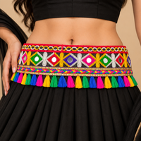 Urthn Vibrant Mirror Work Multicolor Pearl Assorted Design Kamarband Waist Belt for Navratri & Festive Occasions(Pack Of 3)