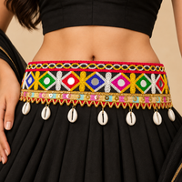 Urthn Vibrant Mirror Work Multicolor Pearl Assorted Design Kamarband Waist Belt for Navratri & Festive Occasions(Pack Of 3)