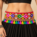 Urthn Vibrant Mirror Work Multicolor Pearl Assorted Design  Kamarband Waist Belt for Navratri & Festive Occasions(Pack Of 3)