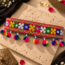 Urthn Gujarati Style Multicolor Mirror & Pom Pom Embroidered Kamarband Waist Belt for Garba