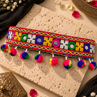 Urthn Gujarati Style Multicolor Mirror & Pom Pom Embroidered Kamarband Waist Belt for Garba