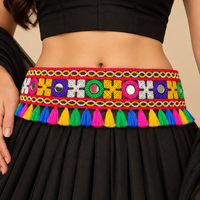Urthn Gujarati Style Multicolor Mirror & Pom Pom Embroidered Assorted Design Kamarband Waist Belt for Garba(Pack Of 3)