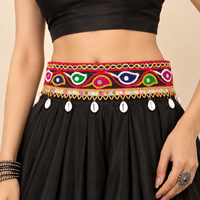 Urthn Traditional Navratri Mirror Work & Shell Embellished Kamarband Waist Belt for Women