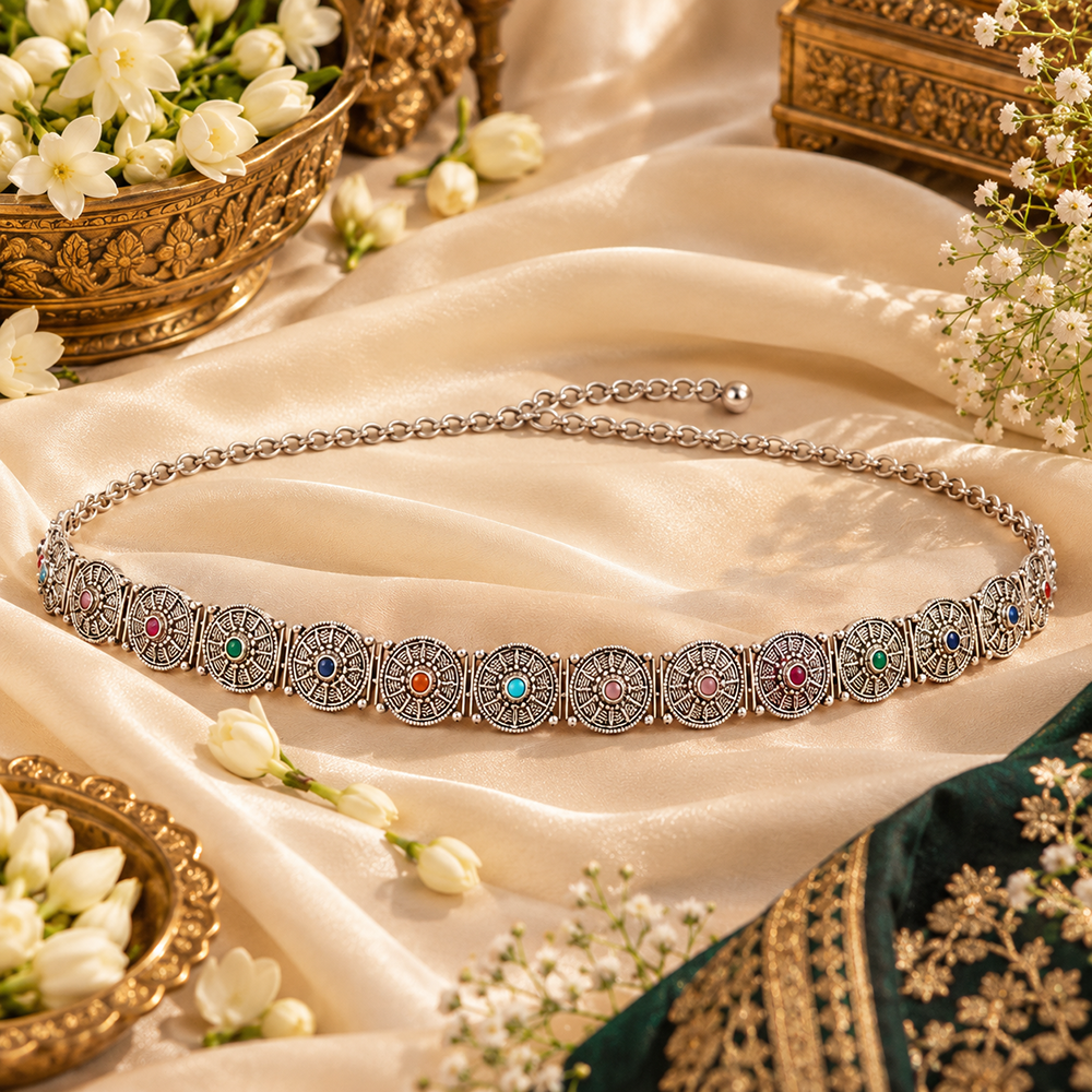 Urthn Beautiful Oxidised Plated Waist Band for Women | Stylish Ethnic Kamarband Jewellery - 1508603