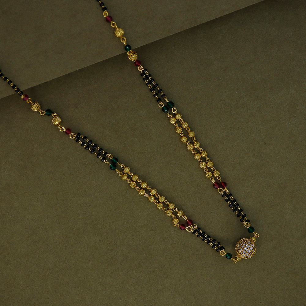 Mahavir Stylish Austrian Stone Pearl And Black Beads Mangalsutra