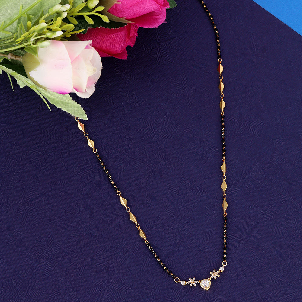 Saloni Fashion Jewellery Traditional Eye-Catchy Leaf and Heart Shape Gold Plated Combo Set of 2 Black Beaded Adjustable Chain Mangalsutra For Women