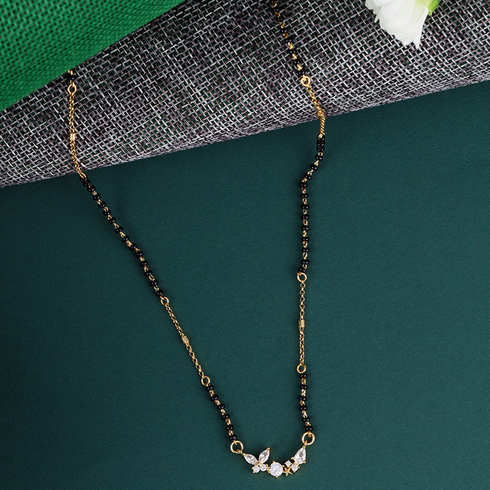 Saloni Fashion Jewellery Traditional Stylish CZ Studded Round Shape Gold Plated Combo Set of 2 Black Beaded Adjustable Chain Mangalsutra For Women