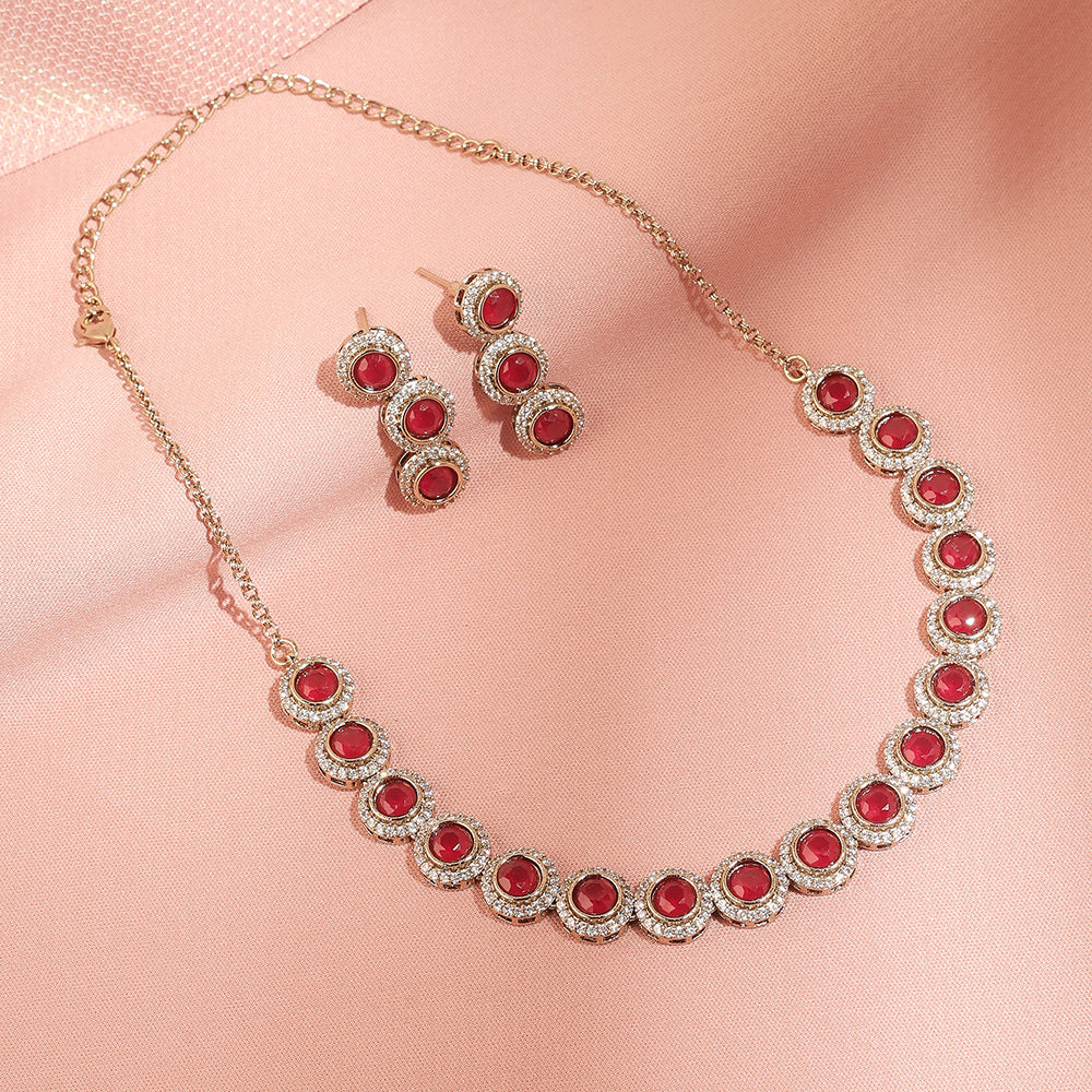 Saloni Fashion Jewellery Incredible Round Shape CZ and Unkut Kundan Stone Gold Plated Brass Choker Necklace Set For Women and Girls