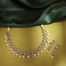 Saloni Fashion Jewellery Gorgeous Round Shape Pearl Guchha Antique Gold Plated Brown Uncut Kundan Stone Brass Choker Necklace Set For Women and Girls
