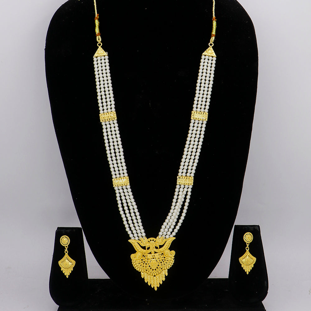 Mahavir Dye Gold Plated Pearl Long Necklace Set