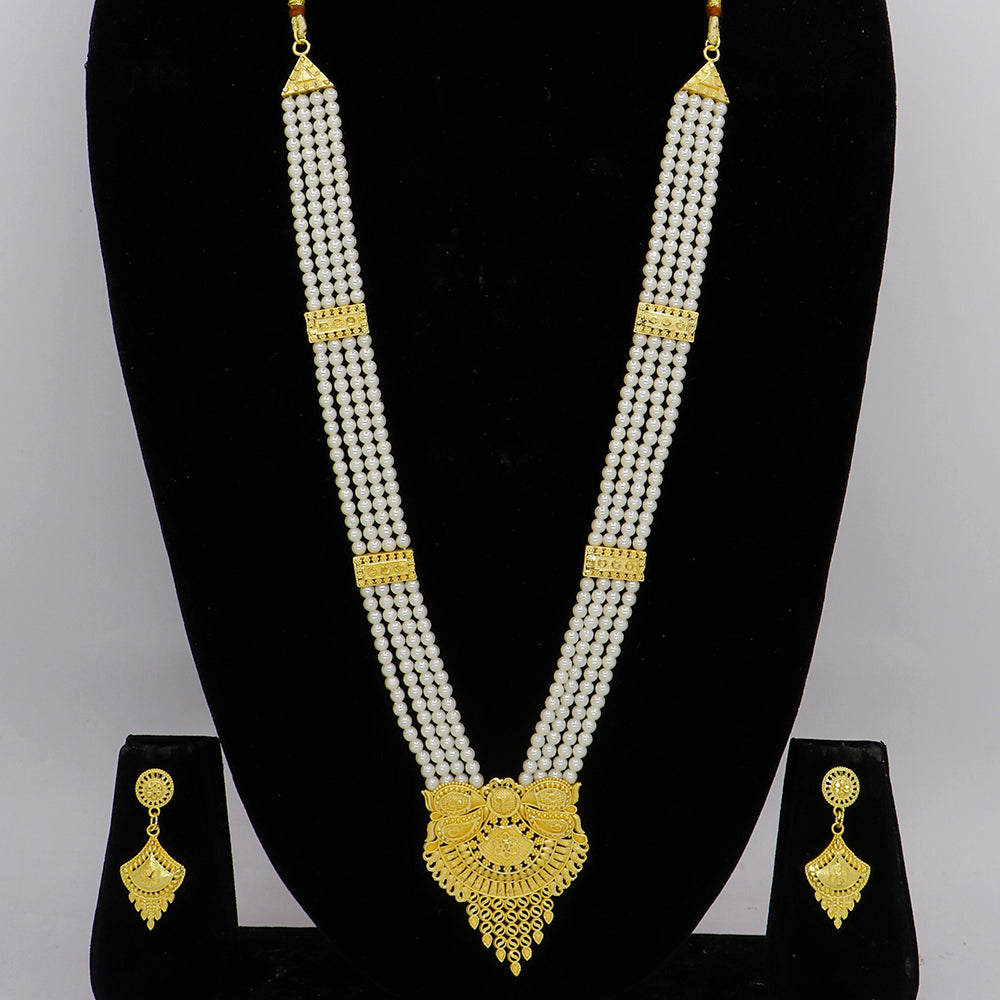 Mahavir Dye Gold Plated Pearl Long Necklace Set