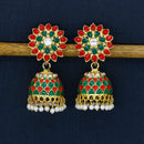 Mahavir DYE Gold Plated Premium Pota Stone And Pearl Jhumki Earrings