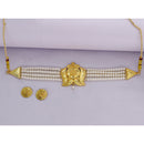 Mahavir Gold Plated Pearl Choker Necklace Set