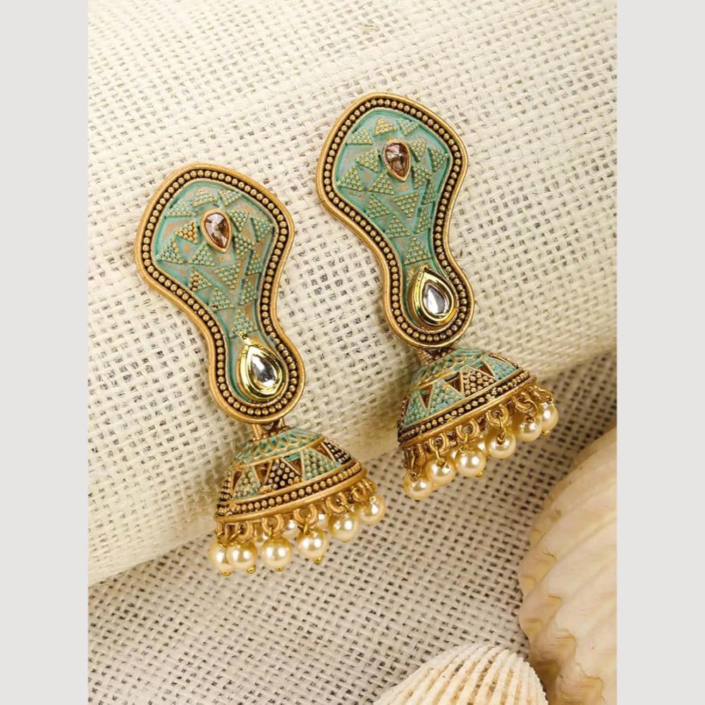 Wearhouse Fashion Elegant Meenakari Jhumka Earrings with Pearl Droplets