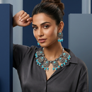 Wearhouse Fashion Oxidised Plated Pota Stone And Pearl Choker Necklace Set