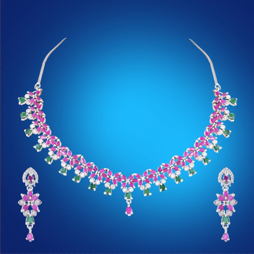 DNJ Jewelry Elegant American Diamond Statement Necklace Set Women & Girls