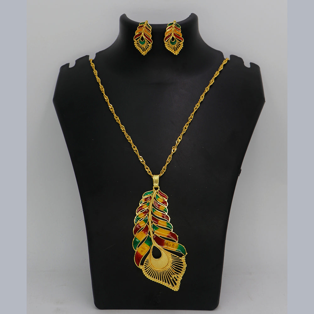 Mahavir Dye Gold Plated Meenakari Designer Chain Pendant Set (Pack of 6)