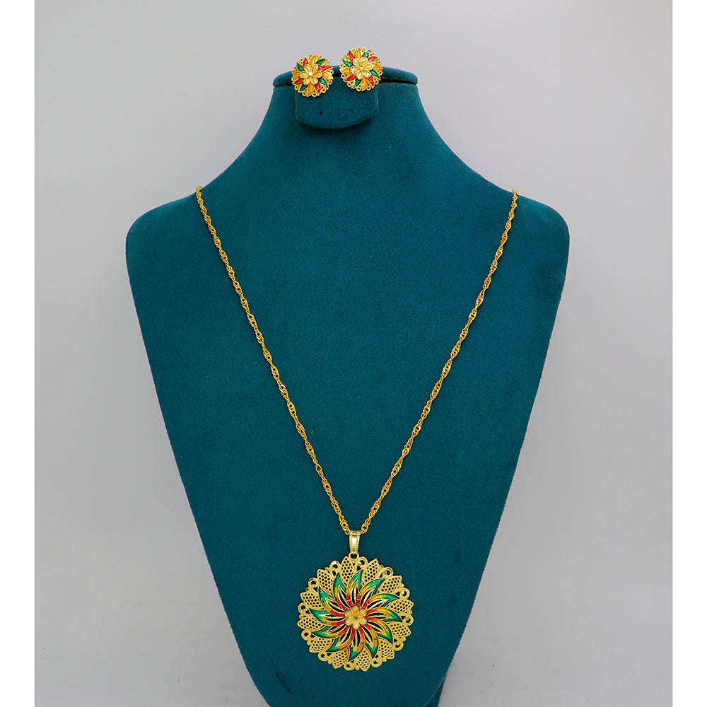 Mahavir Gold Meenakari Chain Pendant Set