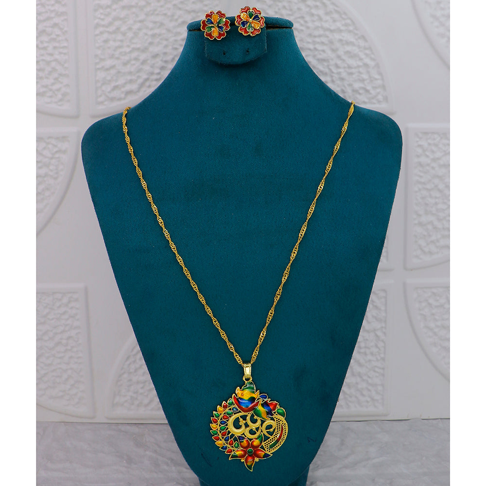 Mahavir Dye Gold Plated Designer Chain Pendant Set  (Pack of 12)