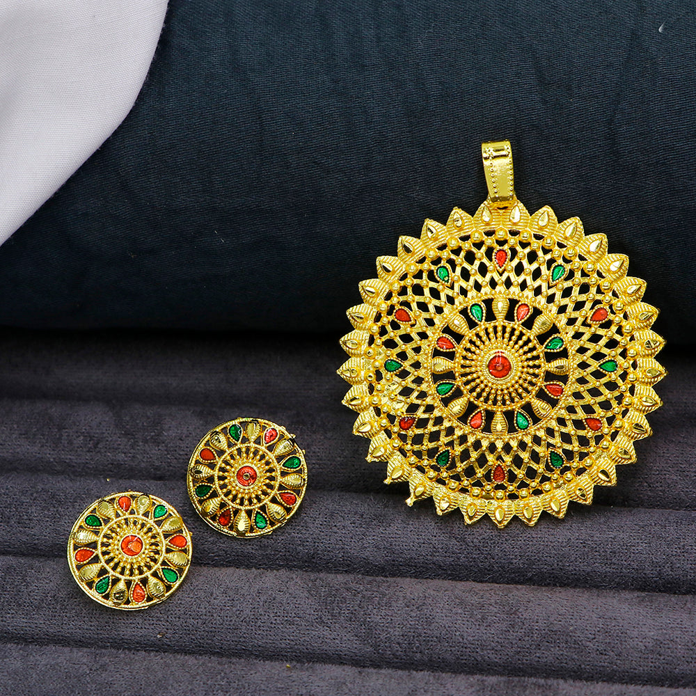 Mahavir Gold Plated Meenakari Pendant Set (Pack of 12)