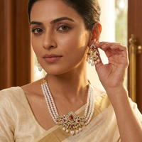 Wearhouse Fashion Austrian Stone And Pearl Designer Choker Necklace Set