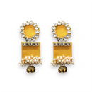 Handmade For Her  Women's Handmade Yellow Wooden Earring With Kundan And Beads