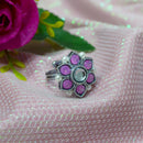 Saloni Fashion Jewellery Glorious Pear and Flower Design Silver Plated Kundan Stone Adjustable Finger Ring For Women and Girls