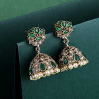 Saloni Fashion Jewellery Amazing Flower Design White Uncut Kundan Stone Antique Gold Plated Jhumki Earring For Women and Girls