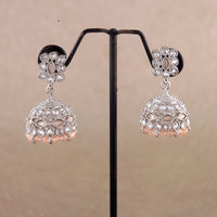 Saloni Fashion Jewellery Beautiful Pear and Flower Shape Grey Uncut Kundan Stone Silver Plated Jhumki Earring For Women and Girls