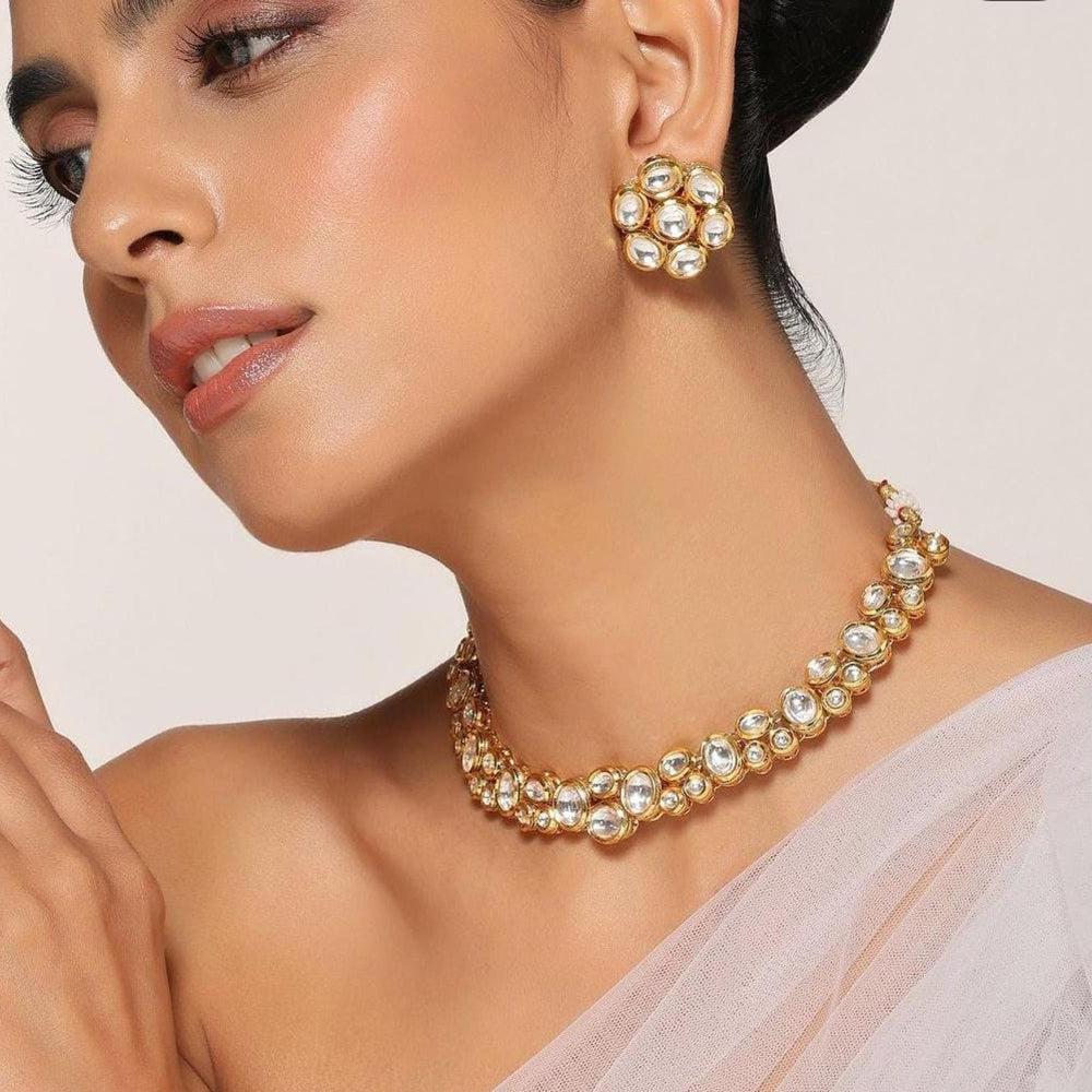 FS Collection Gold Plated Kundan Necklace Set