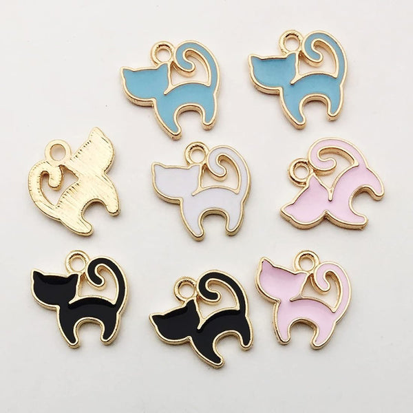 Kriaa Beads Gold Plated Cat Shape Enamel Charm / Pendant