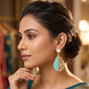 Wearhouse Fashion Mother of Pearl Gold Circular Drop Earrings with a Layered Round Design