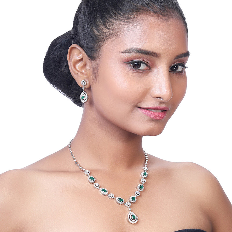 Asmitta Silver Plated AD Stone Necklace Set