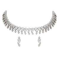 Etnico Silver Plated Cubic Zirconia American Diamond Necklace & Earrings Jewellery Set for Women