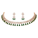 Etnico Rose Gold Plated Cubic Zirconia American Diamond Necklace & Dangle Earrings Jewellery Set for Women