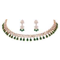 Etnico Rose Gold Plated Cubic Zirconia American Diamond Necklace & Dangle Earrings Jewellery Set for Women
