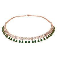 Etnico Rose Gold Plated Cubic Zirconia American Diamond Necklace & Dangle Earrings Jewellery Set for Women