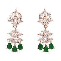 Etnico Rose Gold Plated Cubic Zirconia American Diamond Necklace & Dangle Earrings Jewellery Set for Women