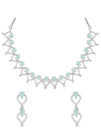 Etnico Stylish Silver Plated Cubic Zirconia American Diamond Special Necklace With Earrings Set for Women