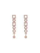 Etnico Rose Gold Plated Cubic Zirconia American Diamond CZ Special Chain Necklace With Earrings Set for Women